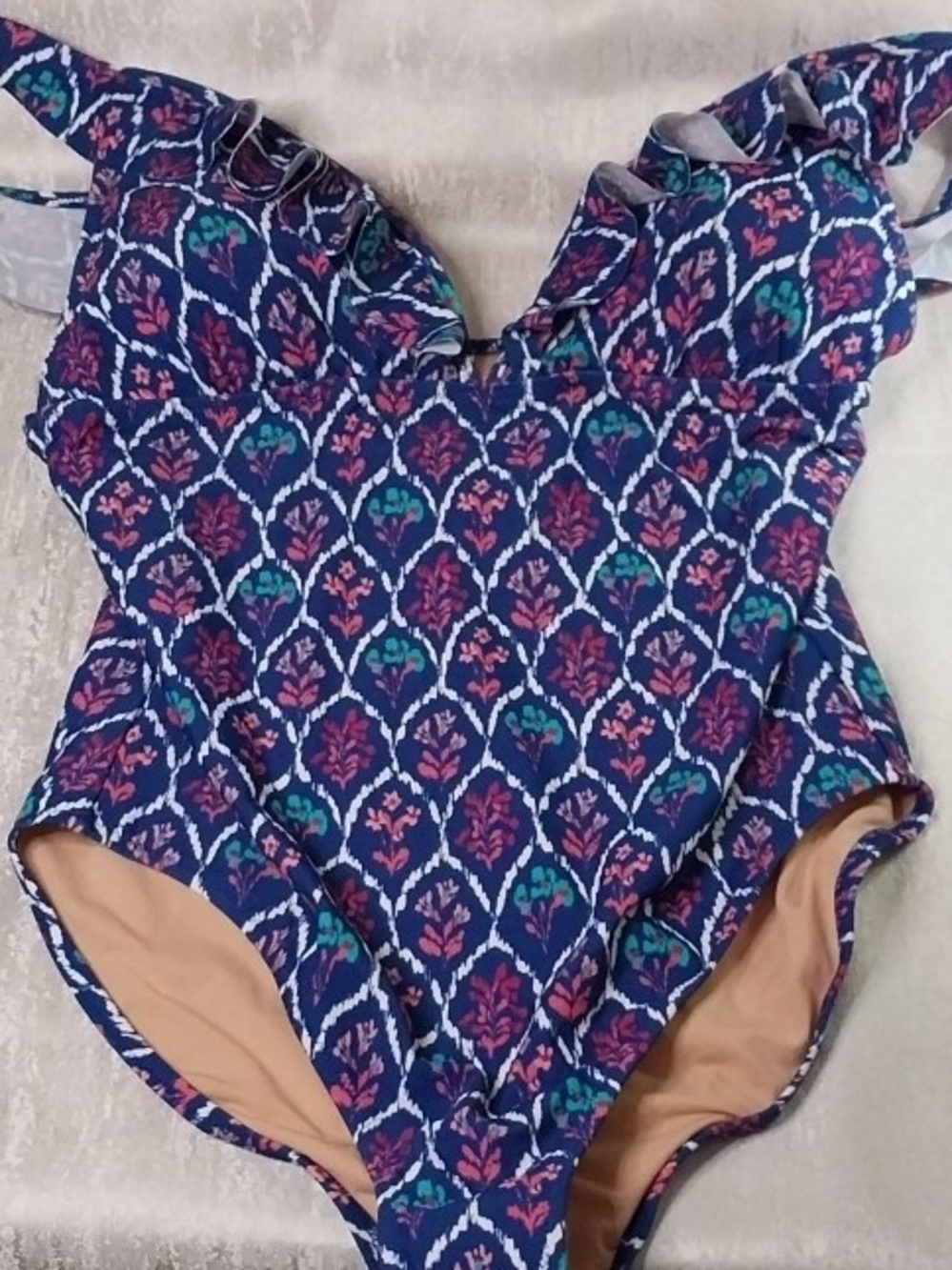 J Crew Womens L Navy Floral One-Piece Swimsuit
